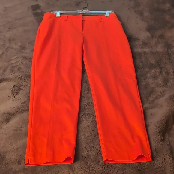 Loulou Diamond| Bright Orange Tapered Front Zippered Pants Cotton Blend - Picture 7 of 12